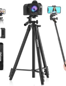 71" Camera Tripod, Versatile Cell Phone Tripod with Wireless Remote Phone Holder and Carry Bag, Lightweight Portable Camera Tripod Stand Compatible with Smartphone Cameras, Max Load 6.6 lbs