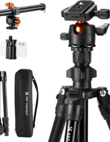 K&F Concept 76 inch Camera Tripod with Rotatable Multi-Angle Center Column,Lightweight Travel Outdoor DSLR Tripods with 360 Degree Ball Head Load Capacity 8kg/17.6lbs, Cellphone Clips for Smartphone